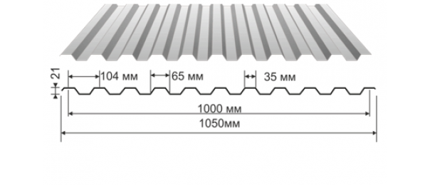 Профнастил оцинкованный С-21 1050x2500 купить недорого в Мещерино